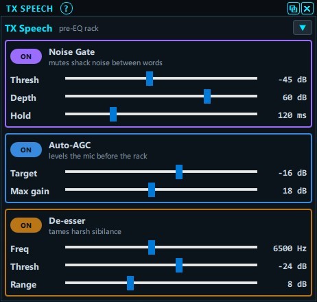 Lyra TX Speech rack with noise gate, auto-AGC and de-esser