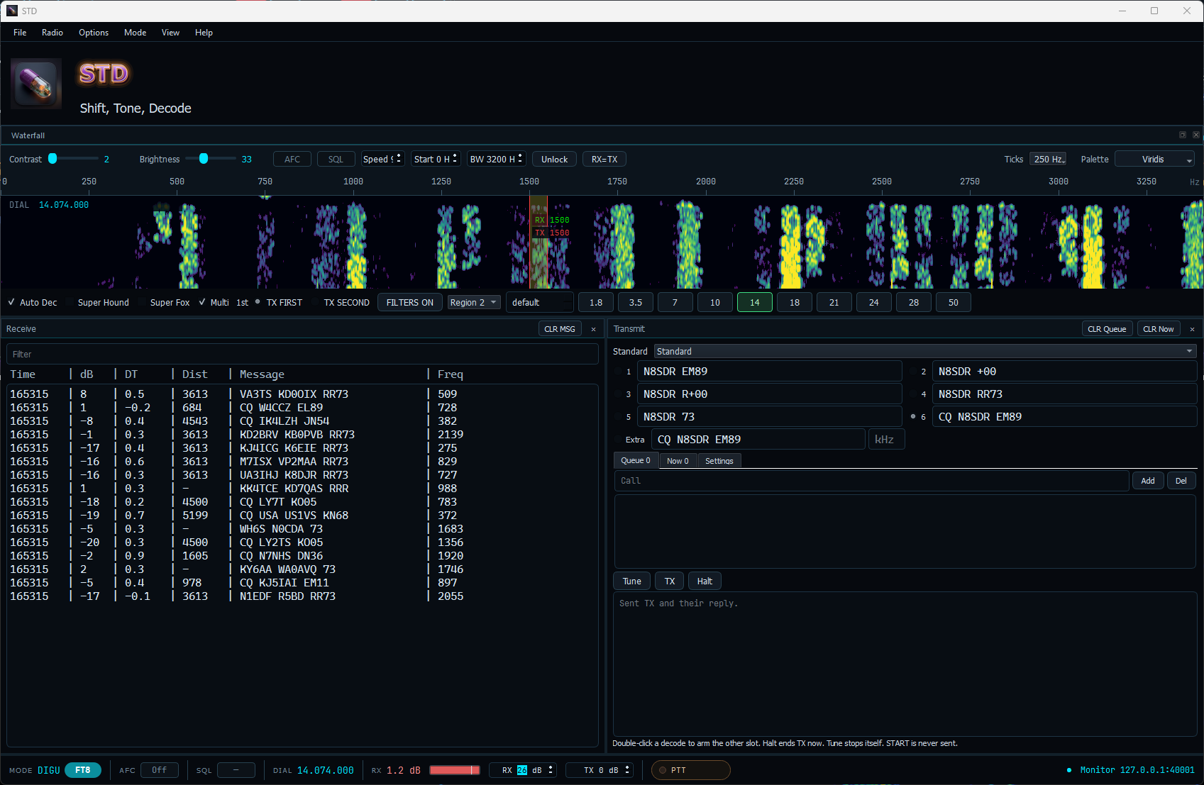 STD on 20 m FT8, receive